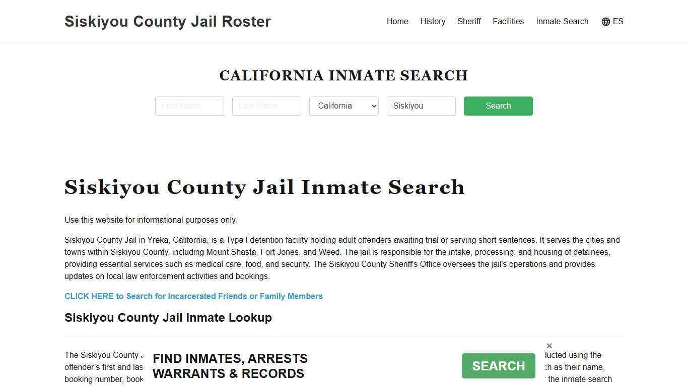 Siskiyou County Jail Roster Lookup, CA, Inmate Search