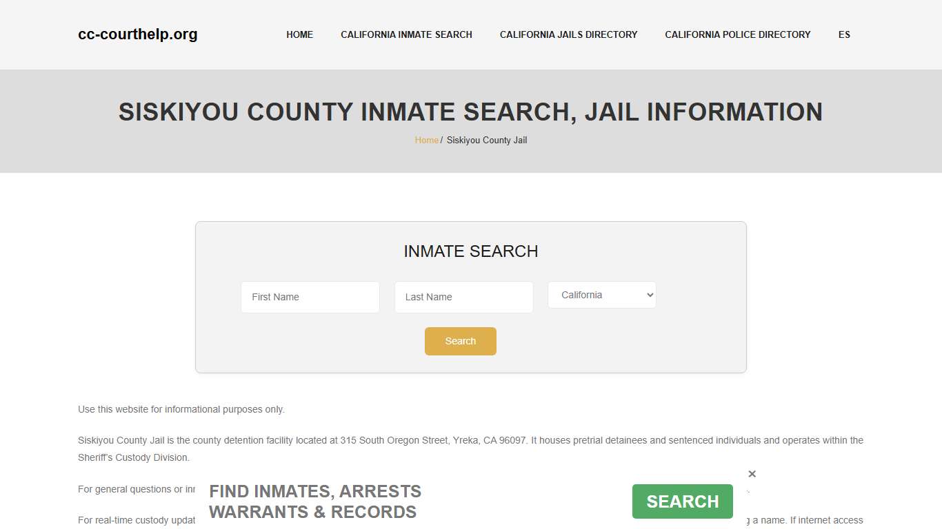 Siskiyou County Inmate Lookup, Jail Roster