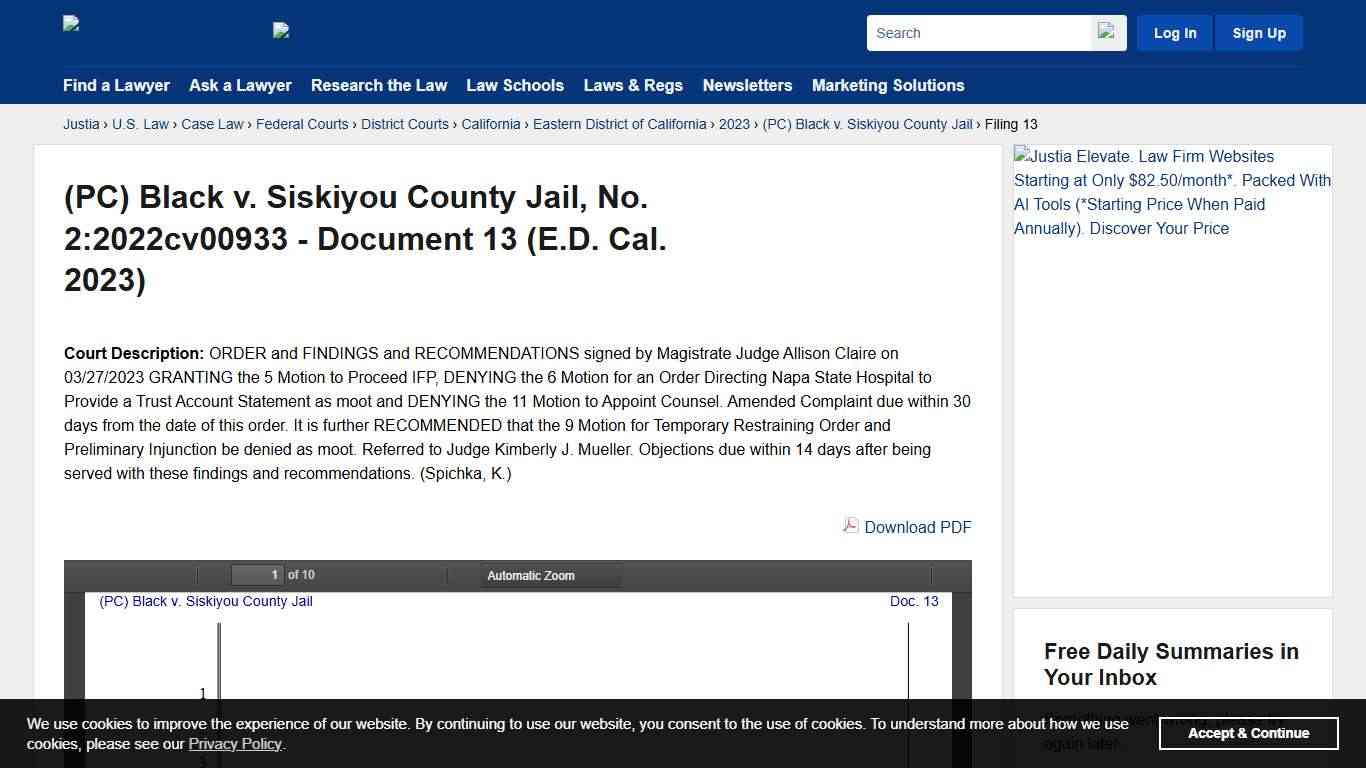 (PC) Black v. Siskiyou County Jail, No. 2:2022cv00933 - Document 13 (E.D. Cal. 2023) :: Justia