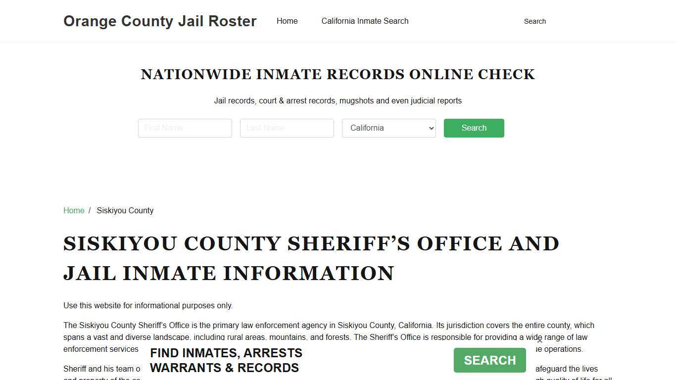 Siskiyou County Sheriff, CA, Jail Inmate Search, Recent Arrests