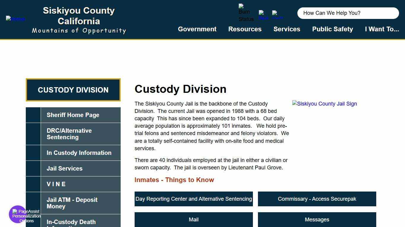 Custody Division | Siskiyou County California