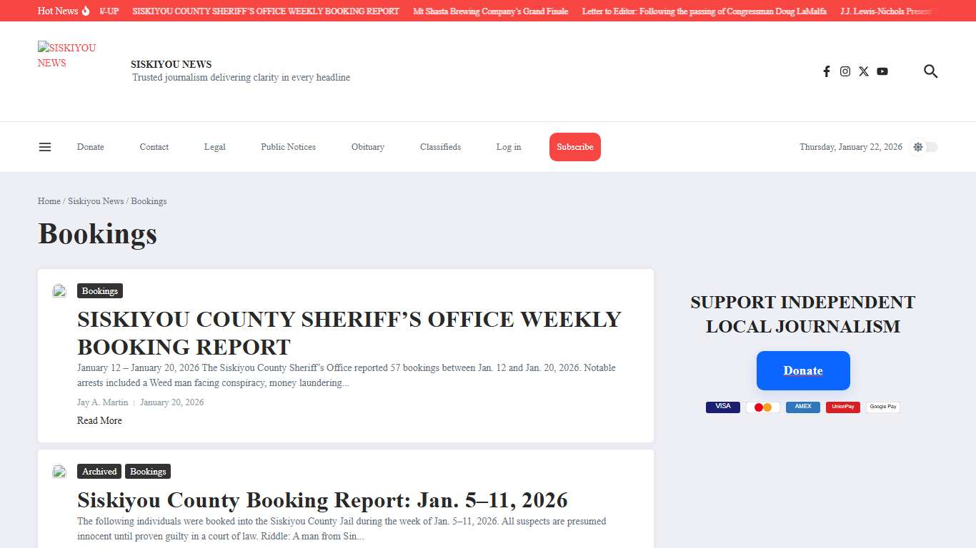 Bookings – SISKIYOU NEWS