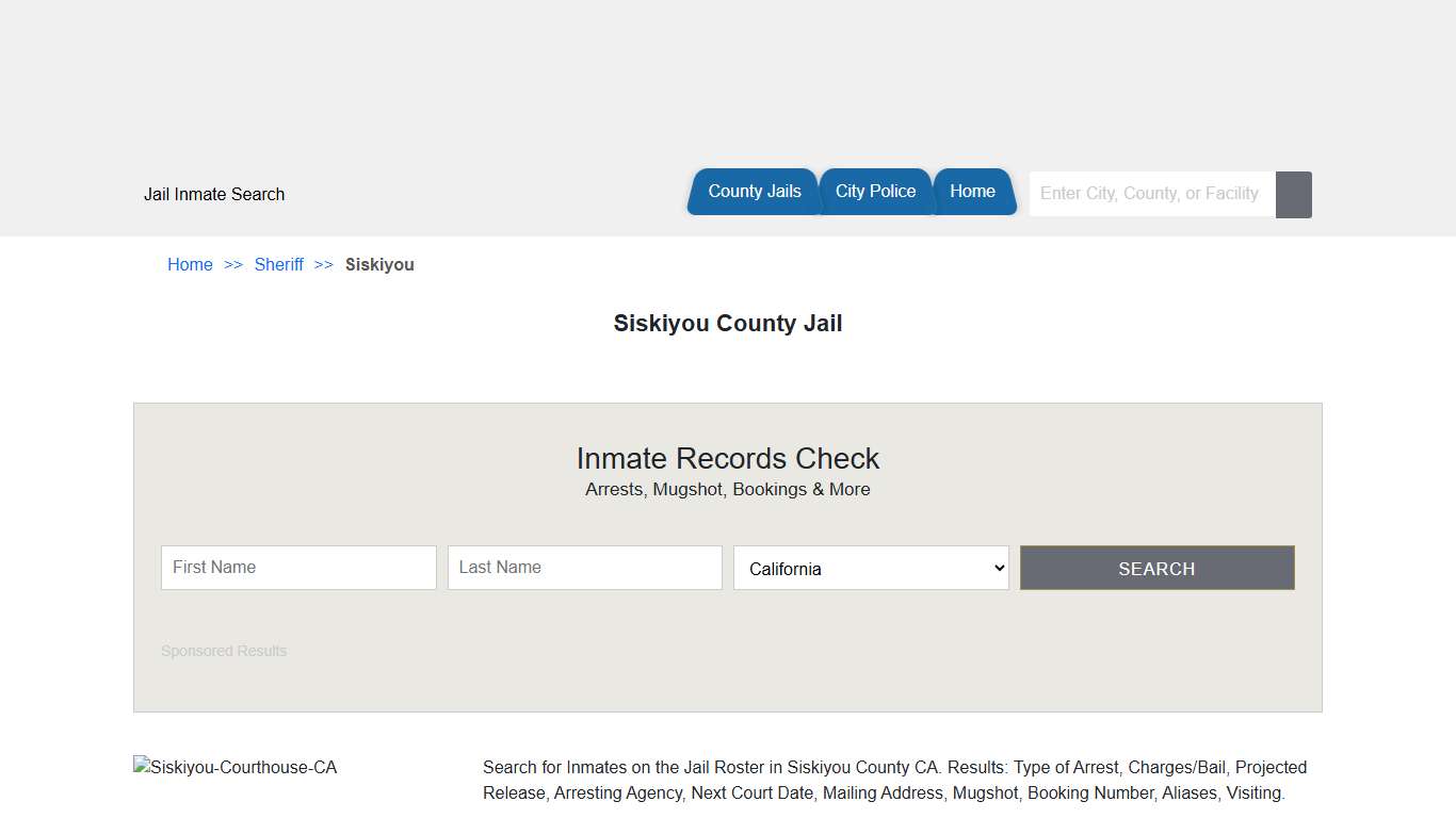 Siskiyou County Jail | Jail Roster Search